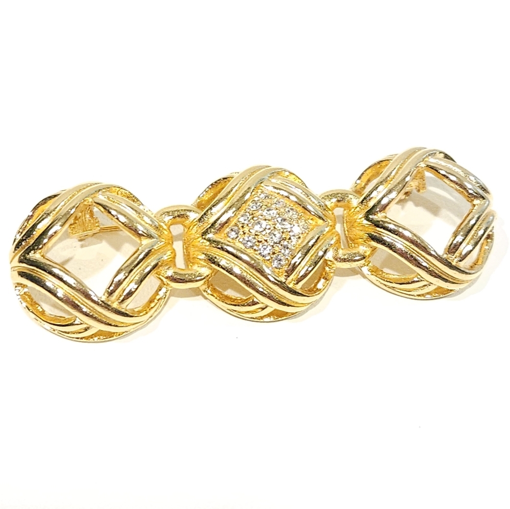 Vintage Christian Dior Trinity Brooch  Gold Tone Clear Rhinestone Germany